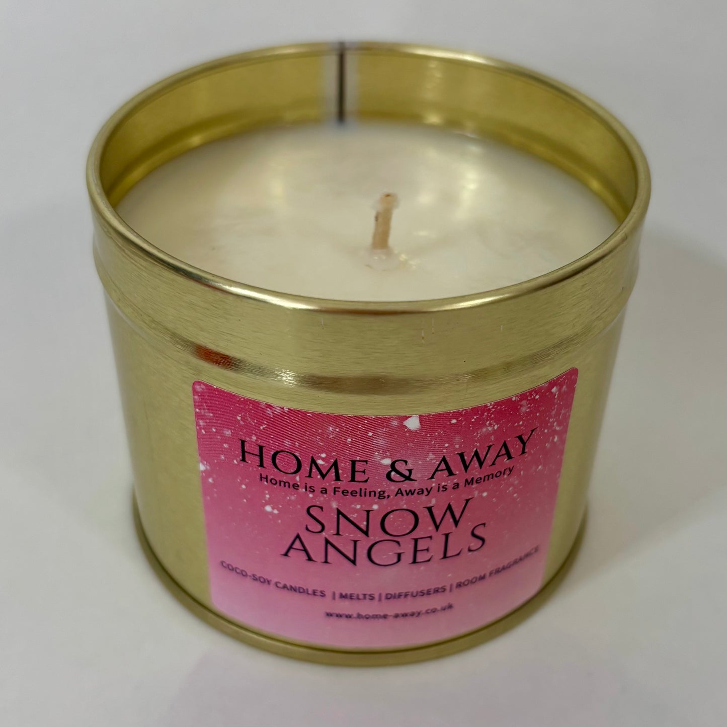 Snow Angels Christmas candle by Home & Away Candles, hand-poured CocoSoy wax in a festive tin