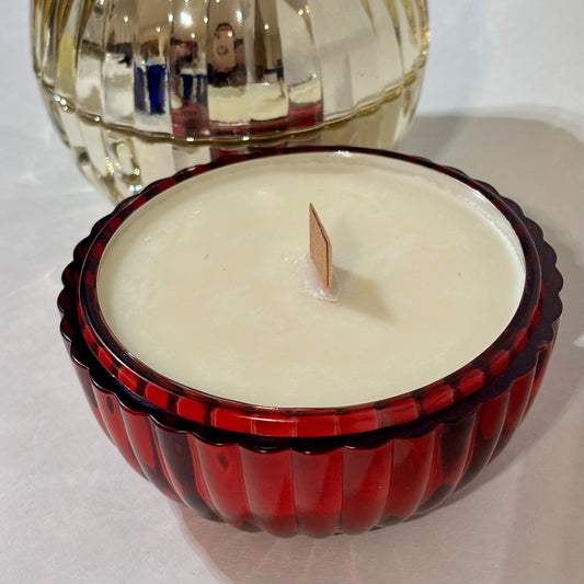Red glass Christmas bauble candle in Holly & Frost by Home & Away Candles