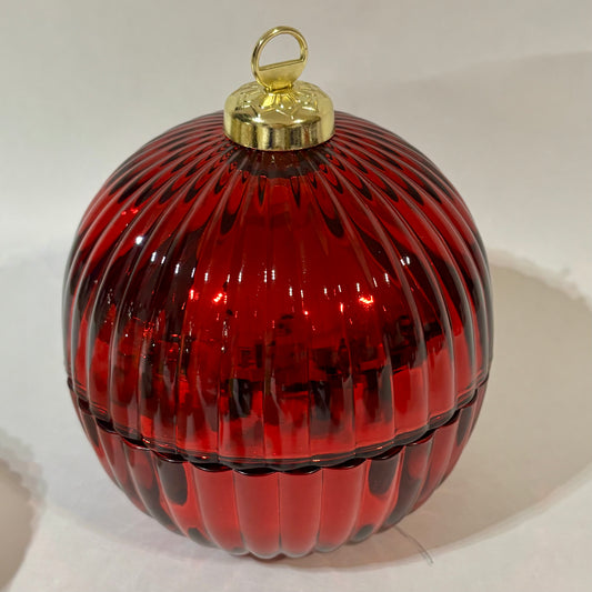 Red glass Christmas bauble candle, Holly & Frost scent, seventh view