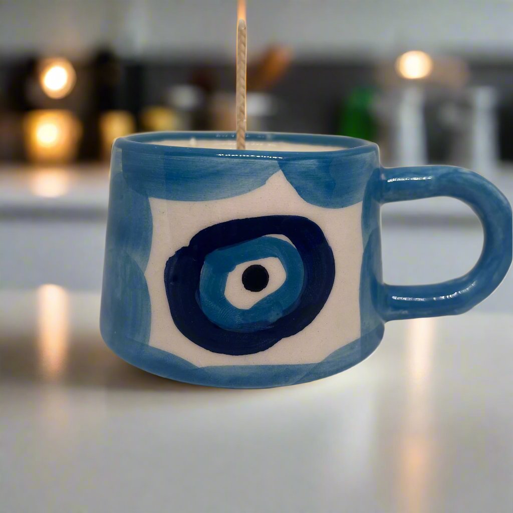 Pale Blue - Evil Eye Coffee Cup Candles - Home - away.co.uk