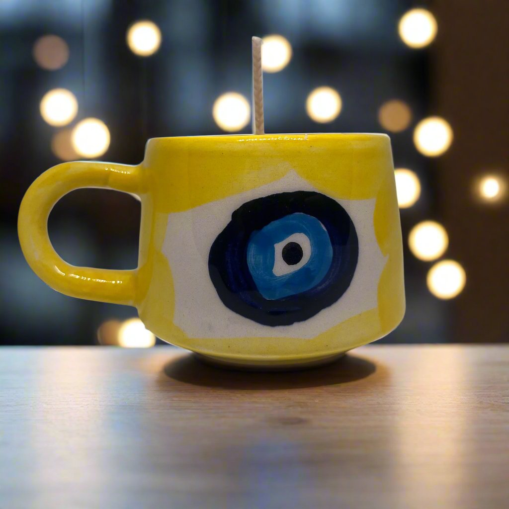 Yellow | Evil Eye | Coffee Cup Candles - Home-away.co.uk