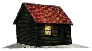 Home & Away cabin with a glowing window